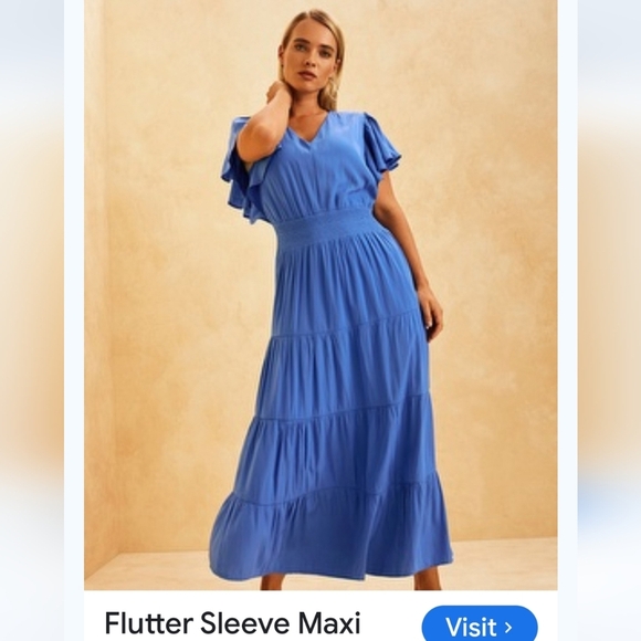 Chicos PETITE Flutter SLEEVE Tiered Elegant Blue Maxi Dress SZ 000 size Xs - Picture 8 of 8